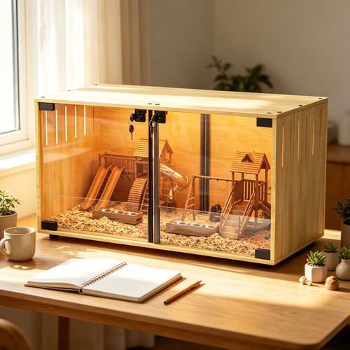 Wooden hamster cage - cage, light