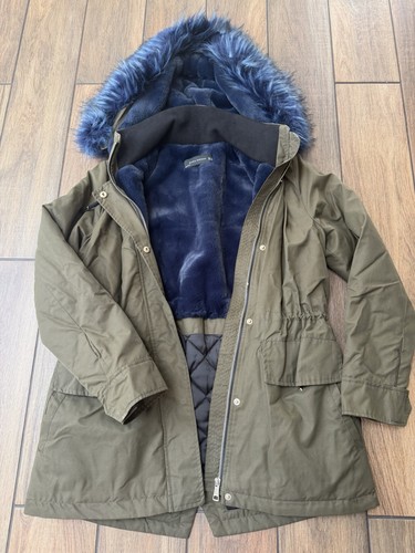 Zara khaki parka - khaki, fur