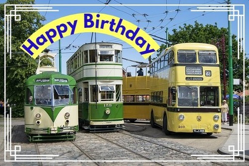 Happy birthday bus tram - bus, card