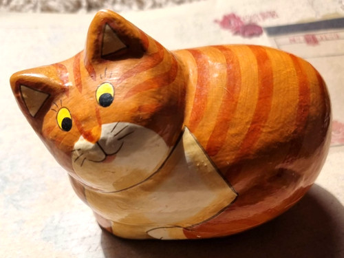 Vintage orange cat paper mache - orange,