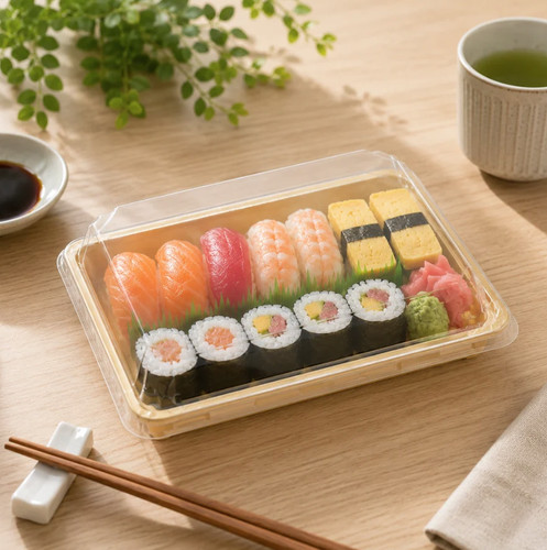 Sushi tray with reusable - reusable, clear
