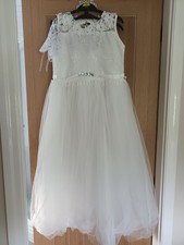 Girls Holy Communion Wedding Flower Girl  Bundle 9-10yrs White Dress Tiara Glove