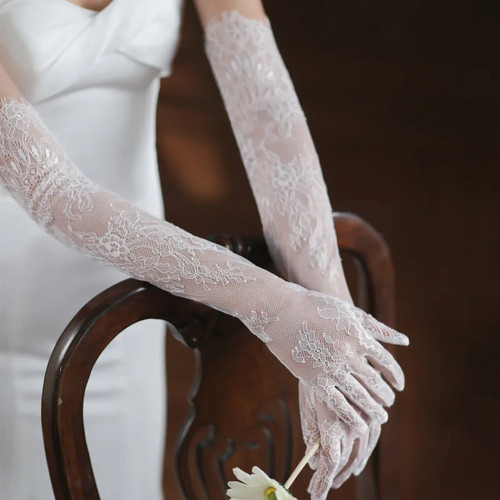 Long lace gloves floral - long,