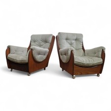 PAIR Vintage retro chairs teak button back G - Plan saddleback lounge armchairs