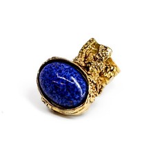 YSL Chunky Cabochon Statement Ring – Yves Saint Laurent Arty Style – Navy Lap...