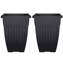 2 x 42cm Black Tall Athens Plant Pot Tall Flared Garden Plastic Patio Planter