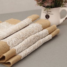 30CM*1.8M Vintage Burlap Lace Hessian Table Runner Natural Jute Wedding Decor ME