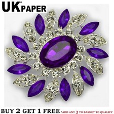 NEW LARGE SILVER FLOWER BROOCH PURPLE DIAMANTE RHINESTONE CRYSTAL BROACH GIFT UK