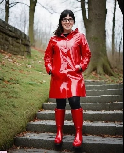 Red pvc vinyl hoodie womens - pvc,