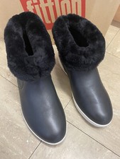 Fitflop UK 6 Skatebootie Leather/ Shearling Black Boots Shoes 