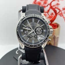 BOSS MENS 1513085 WATCH BLACK LEATHER STRAP WITH BLACK DIAL AND SILVER CASE