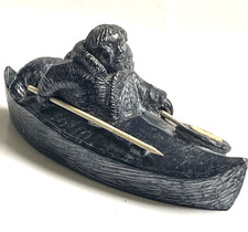 Vintage Canadian WOLF ORIGINAL Hand Made Inuit with Canoe Kayak Decor Figure