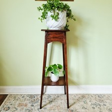 Antique Arts Crafts Tall Plant Stand Hallway Table 2 Tier Oak Farmhouse 91 Cm
