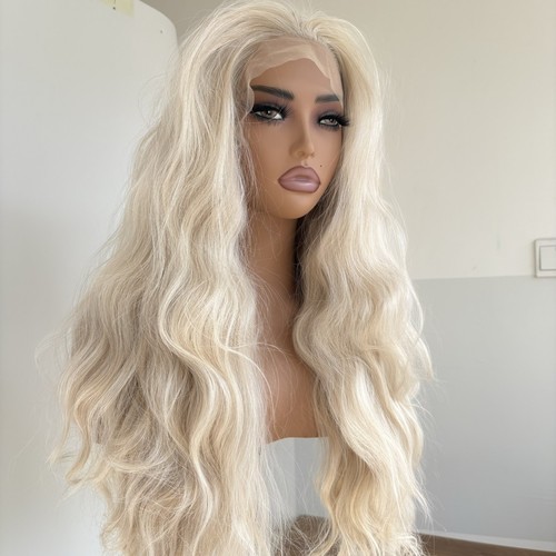 Bleach blonde long wavy lace - long,