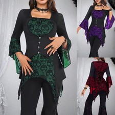 Womens Halloween Lace Skull Tops Victorian Gothic Punk Party Witch Costume Shirt