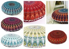 Large 32" Mandala Cushions Cover Round Floor Cushion Indian Cotton Pillowcase