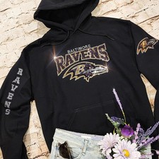 Baltimore Ravens Rhinestone Unisex Hoodie Zip Up or Crewneck Sweatshirt S - 3x