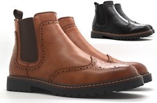 Mens Chelsea Combat Rider Work Biker Army Boots Brogue Ankle Formal Shoe Size UK