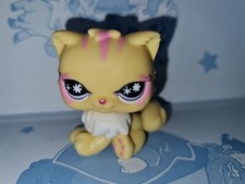 Littlest Pet Shop Persian Cat #878 Yellow With Pink Stripes And Flower Eyes LPS