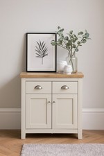 Narrow Hallway Sideboard Cabinet  Cream Storage Unit Oak Top and Drawers