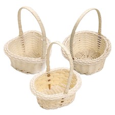 Circular Rattan Woven Basket With Handle Wedding Flower Girl Baskets Home Decor