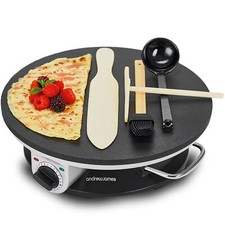 Electric Crepe Pancake Maker Machine 13in Adjustable Temperature Andrew James