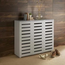 Wooden Shoe Storage Cabinet Rack Stand Oslo 3 Door Grey Cupboard Slatted Doors