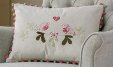 Susie Watson Christmas Applique Birds Cushion. Pom Pom Trim Feather Cushion 