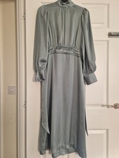 H&M Womens Mint Green Satin Dress with Belt Size 8