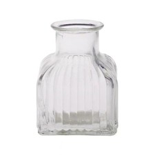 Small Glass Bud Stem Vase Bottle Ribbed Vintage Clear - Wedding Event Table
