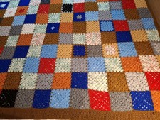 Vintage Handmade Granny Square Crochet Afghan  Blanket Throw 86” X 53” Retro 