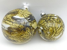 Pair 2 large giant bauble hanging decoration marble moss khaki green ball