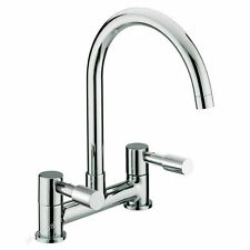 Modern Dual Lever Chrome Kitchen Sink Mixer Taps 2 Hole Deck Mounted Tap Faucet