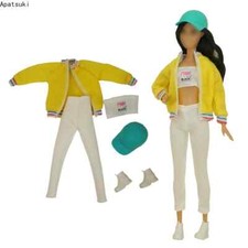 Light Yellow White Clothes Set for 11.5" Doll Tops Coat Pants Hat Shoes Outfits
