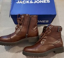 VERY NICE STYLISH JACK&JONES BROWN MEN`S ANKLE BOOT BUCKLE TRIM DARK BROWN SZ  7