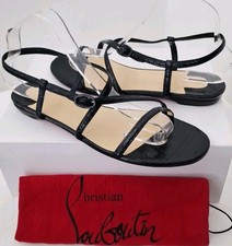 Christian Louboutin Black Leather Croc Embossed strap flat sandals 41 UK8 