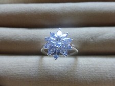 TANZANITE CLUSTER FLORAL  RING.   STERLING SILVER. SIZE K