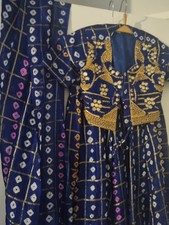 3 Piece Custom Made Girls Saree Set - Hand Embroidered Gold Thread Finished Top