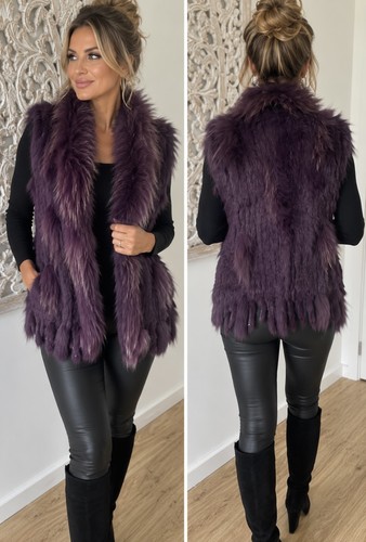 Real rabbit fur gilet purple - rabbit,