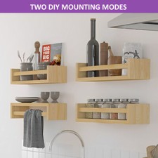 Wall Mounted Wooden Spice Rack Stylish Kitchen Shelf Organizer for Jars & Herbs