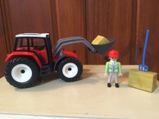 Playmobil Farm Tractor With Driver and 2 Hay Bales - VGC - set 4496