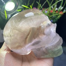 4.4" 2.2LB Natural Rainbow Fluorite Skull Crystal Quartz Carving Decor Reiki 