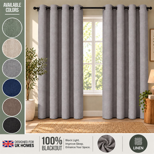 Linen curtains blackout eyelet - linen,