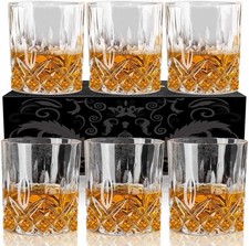 Set of 6 Whiskey Glasses Crystal Old Fashioned Rocks Glass Bourbon Scotch Liquor
