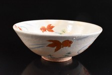 S1012: Japanese Kiyomizu-ware Colored porcelain Goldfish painting TEA BOWL