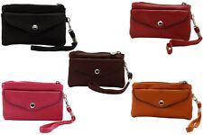 Leather Wrist Band Purse Long Pouch Zip Money Key Coin Bag Wallet Card Key Ring