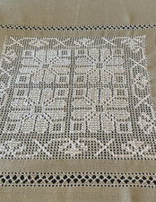 Vintage Hand Embroidered Pure Linen Table Cloth And 6 Napkins In Ecru