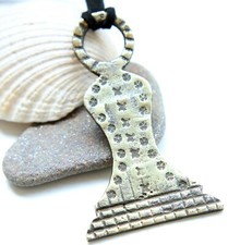 Antiquarian Handmade Bronze Ornament Pendant On Leather Cord