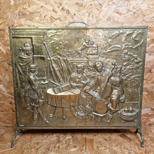 Vintage brass fire screen - brass,