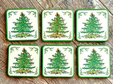 Set of Six EUC Vintage SPODE Christmas Tree Coasters PIMPERNEL England
